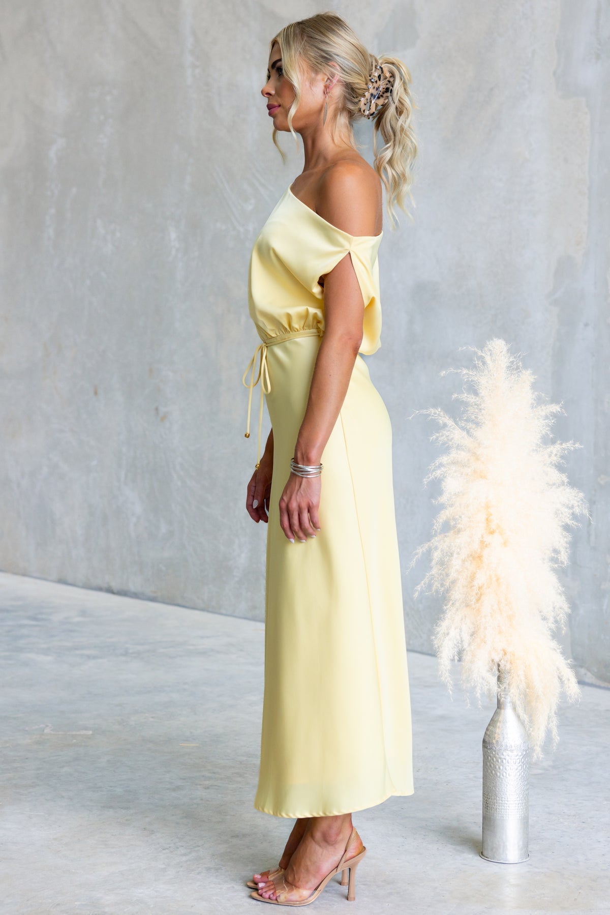 Color One-shoulder Sleeveless Belted Maxi Dress