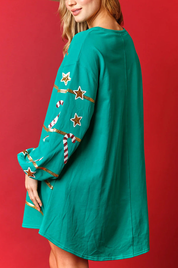 Christmas Candy Sequin Loose Long Sleeve Mini Dress