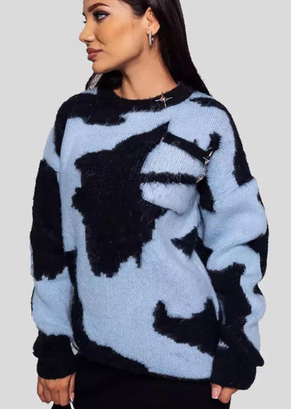 Color Block Contrast Round Neck Sweater - Soft Knit Style