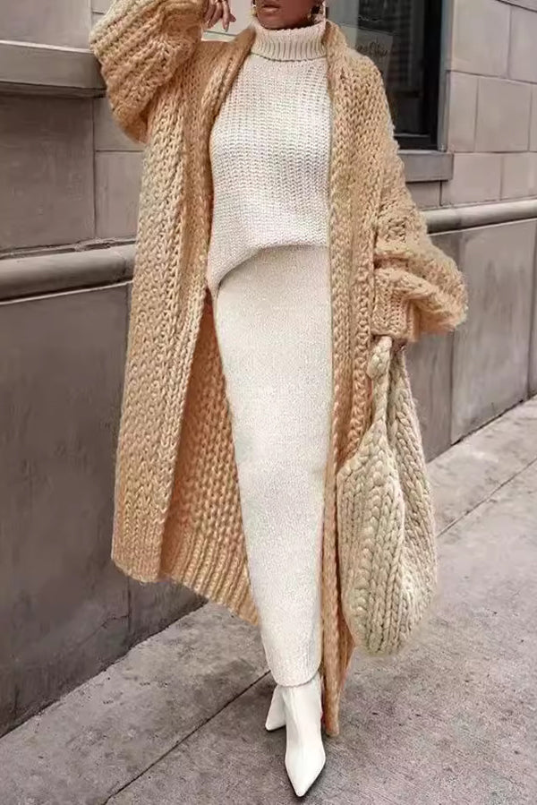 Embrace the Cold Color Long Sleeve Knitted Loose Maxi Cardigan