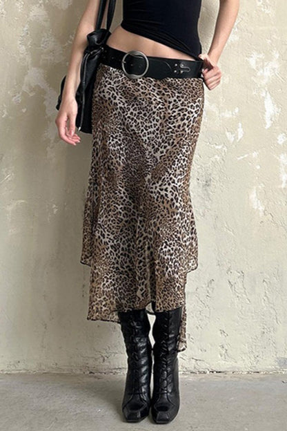 Leopard Print Low Waist Bodycon Skirt