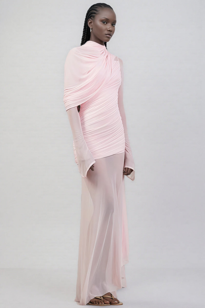 Sorety Pink Irregular Mesh Maxi Dress