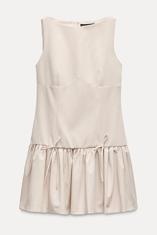 Velvet Bow Embellished Sleeveless Mini Dress