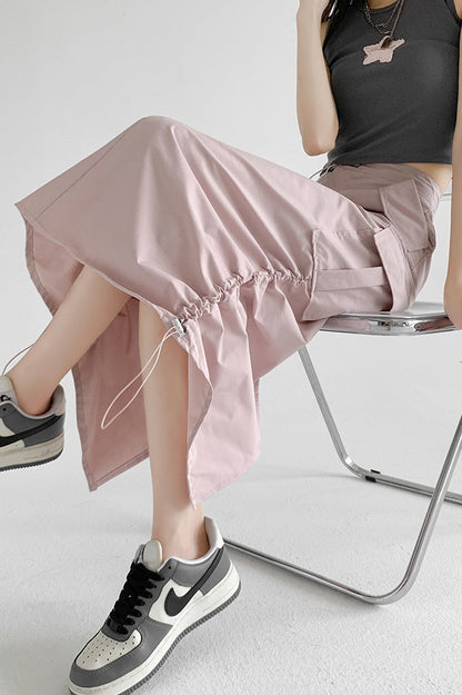 A-line Gray Cargo High Slit Skirt