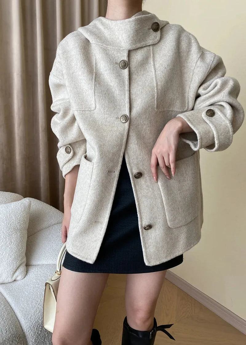 Wool Blend Hooded Cape Coat