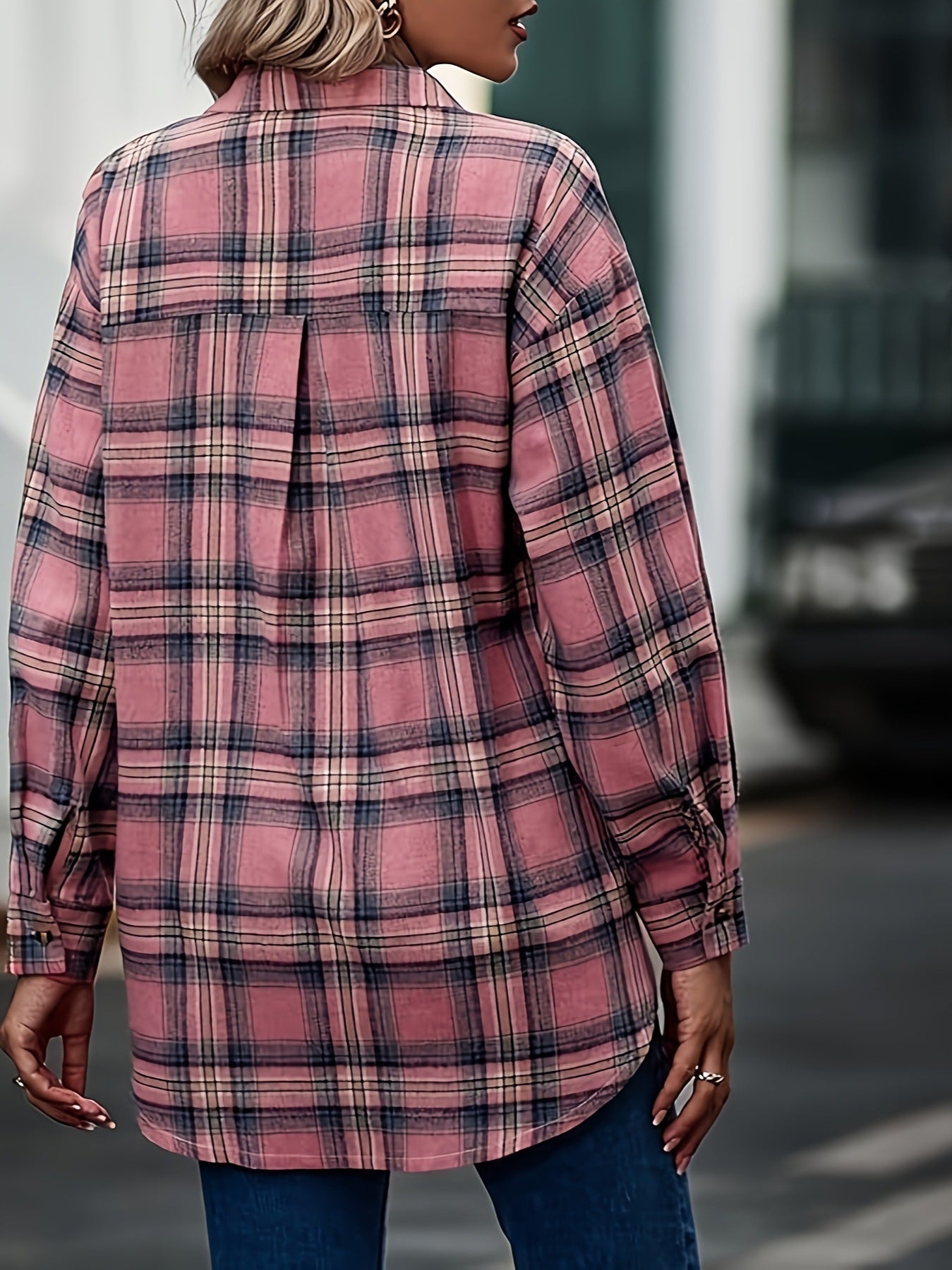Plaid Oversized Button-up Blouse