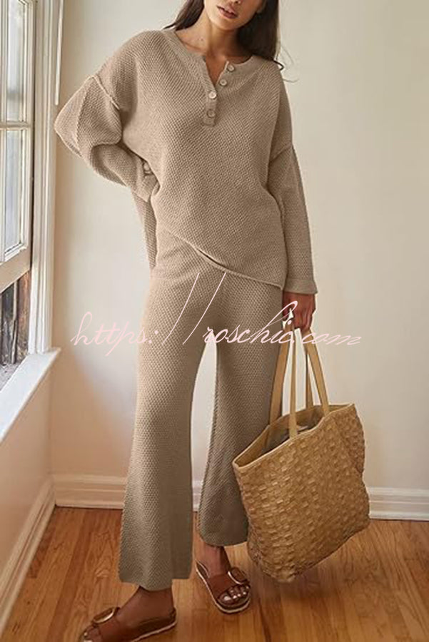 Heather Hailey Color Button V Neck Top and Pant Two Piece Set