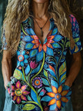 Women's Vintage Floral Art Print Casual Short Sleeve Comfortable Cotto