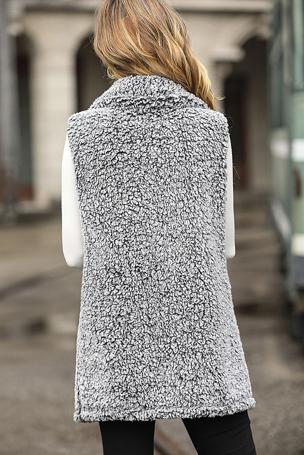 Lapel Sleeveless Pocket Loose Long Vest Coat