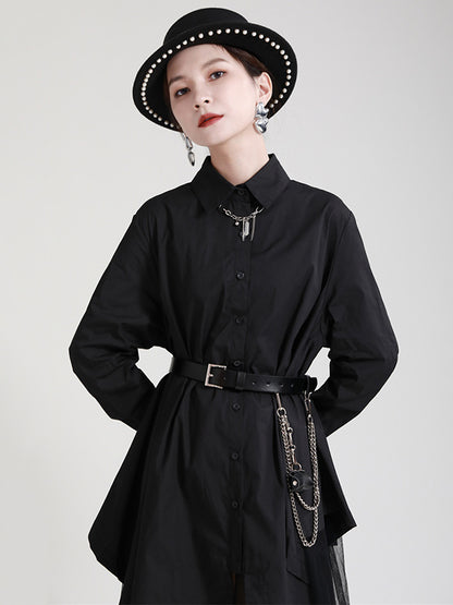 Urban Loose Split-joint Lapel Long Sleeves Midi Dress