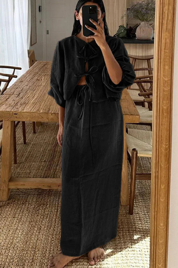 Retro Puff Sleeve Two Piece Set