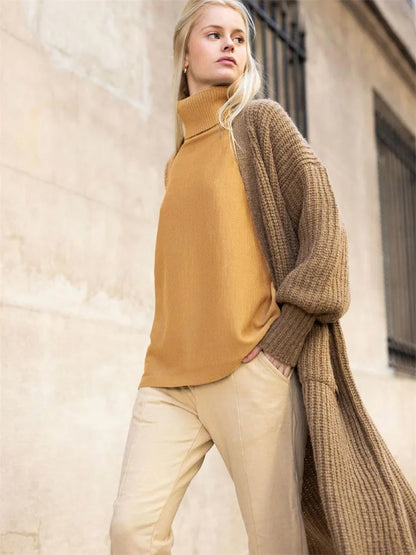 Loose Female Turtleneck Top Sleeveless High Street Knit Pullover Autumn Knitwear Oversized Sweater