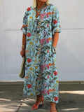Colorful Summer Floral Pattern Printed Women's Pocket Cotton Dress