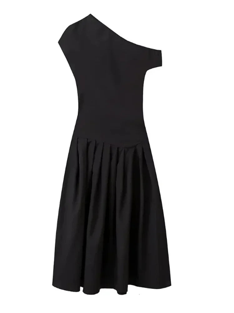 Black Off-shoulder Autumn Long Dress for High Waist Patchwork Slim One-shoulder Party Dress Female Maxi Dress