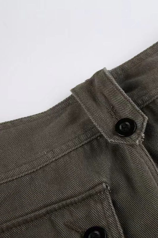 Multi-pocket Mid-waisted Denim Cargo Pant