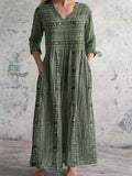 Women's Simple Geometric Pattern Cotton Fabric Dress with Pockets