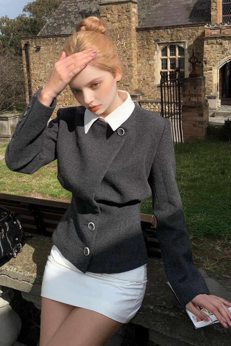 Wool Faux Two-piece Tapered Notch Collar Coat