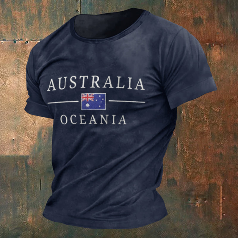 Men's Vintage Australian Print Short Sleeve Casual T-shirt elevenforest