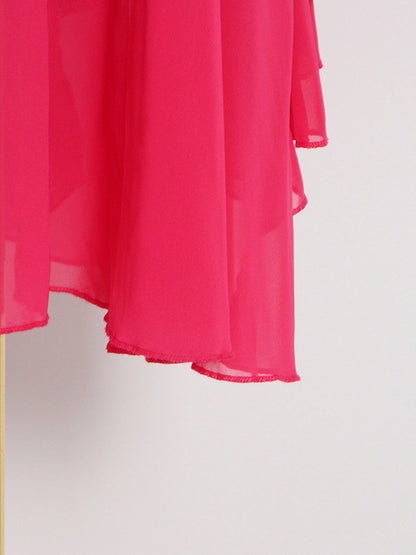 Loose Raglan Sleeve Color Tiered Stand Collar Maxi Dresses