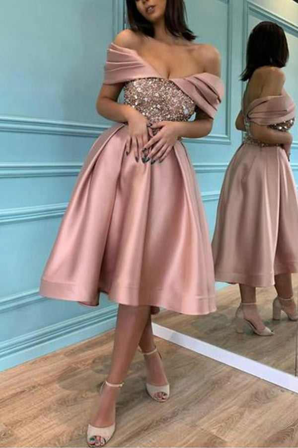 Banquet Off-shoulder Slim Fit Sequin Midi Dress