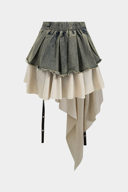 Patchwork Denim High Waist Skirt