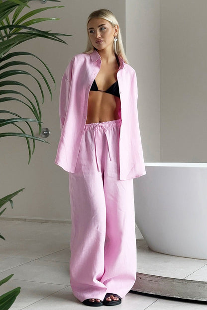 Cotton Long Sleeve Button Down Shirt Pants Set