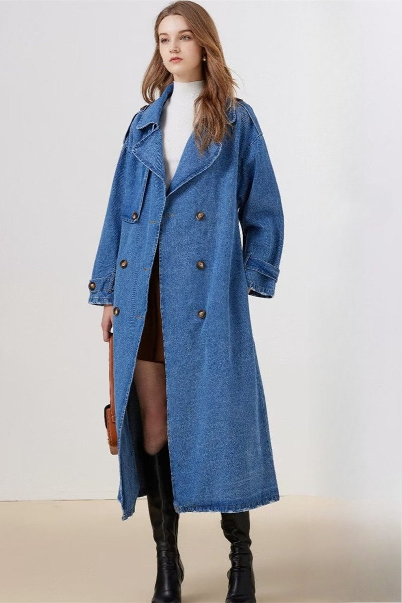 Denim Long Line Duster Overcoat