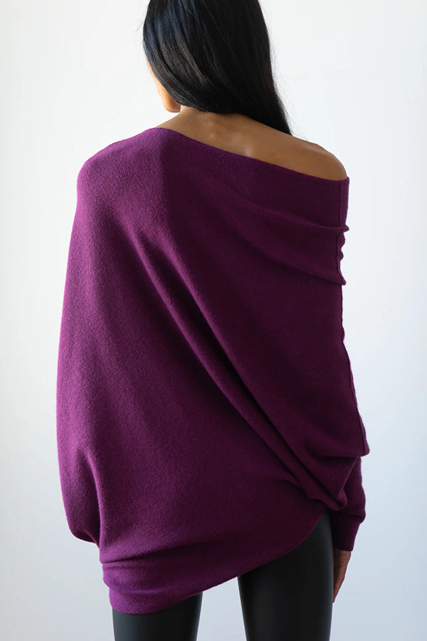 Color Round Neck Long Sleeve Loose Knitted Sweater