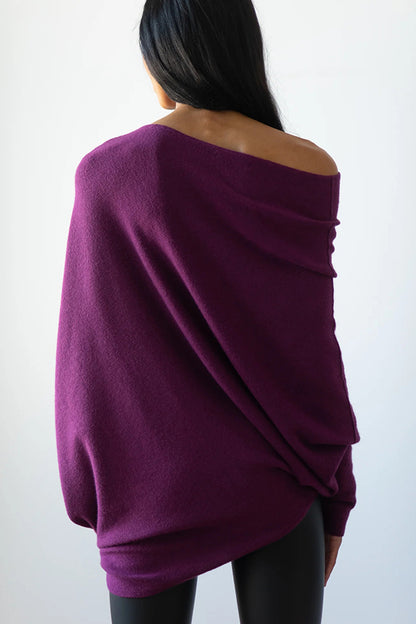 Color Round Neck Long Sleeve Loose Knitted Sweater