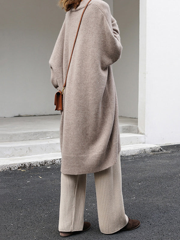 Stylish Long Sleeves Loose Color V-neck Sweater Dresses