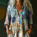 Women's Retro Mushroom Print Casual Cotton And Linen Shirt elevenforest