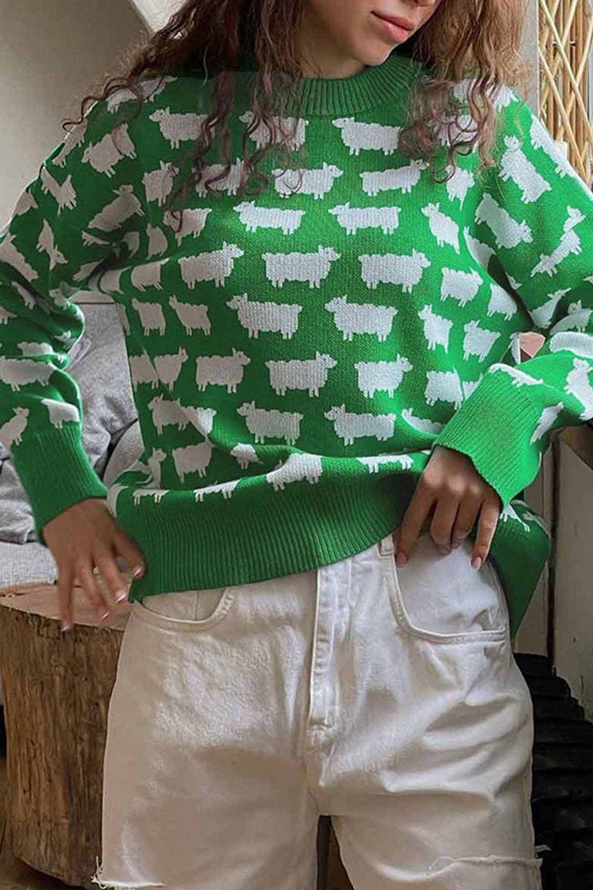 Dagmar® | Long-sleeved sweater with a crew neck and a sheep pattern