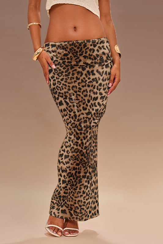 Leopard Sequin High-slit Bodycon Skirt