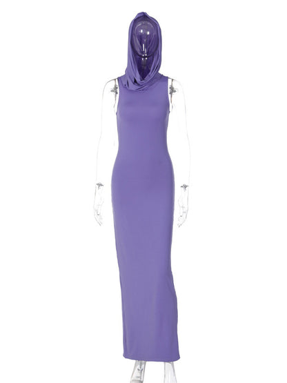 Bodycon High Waisted Hooded Color Split-back Maxi Dresses