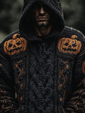 Men's Vintage Halloween Pumpkin Jacquard Chunky Hooded Sweater elevenforest