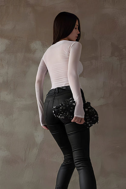 Print Slim Crew Neck Blouse
