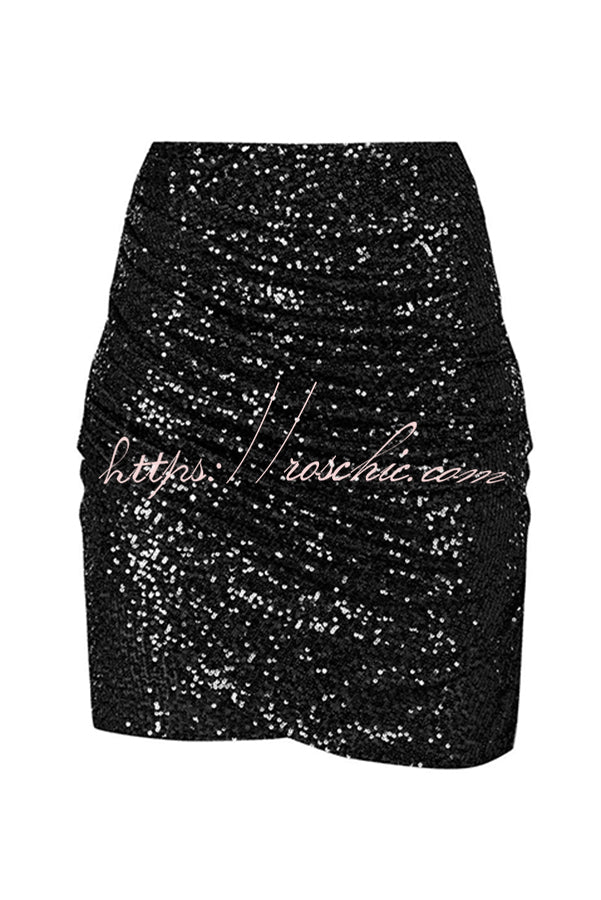 Days Sequined Elastic Waist Ruched Mini Skirt