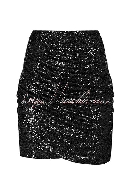 Days Sequined Elastic Waist Ruched Mini Skirt