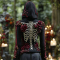 Women's Halloween Vintage Rose And Skull Embroidery Cozy Knit Hooded Sweater artswardrobe