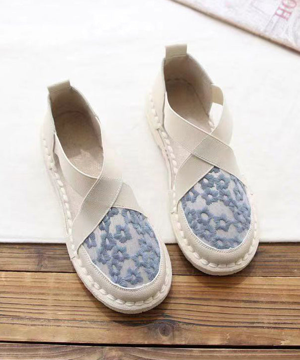 Blue Breathable Mesh Embroidered Splicing Flat Feet Shoes