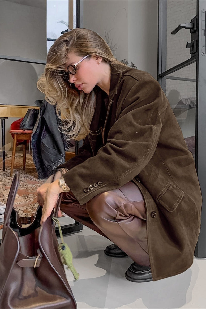 Retro Suede Notch Collar Coat