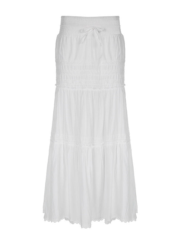White Lace Splicing Straps Maxi Skirts