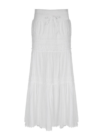 White Lace Splicing Straps Maxi Skirts