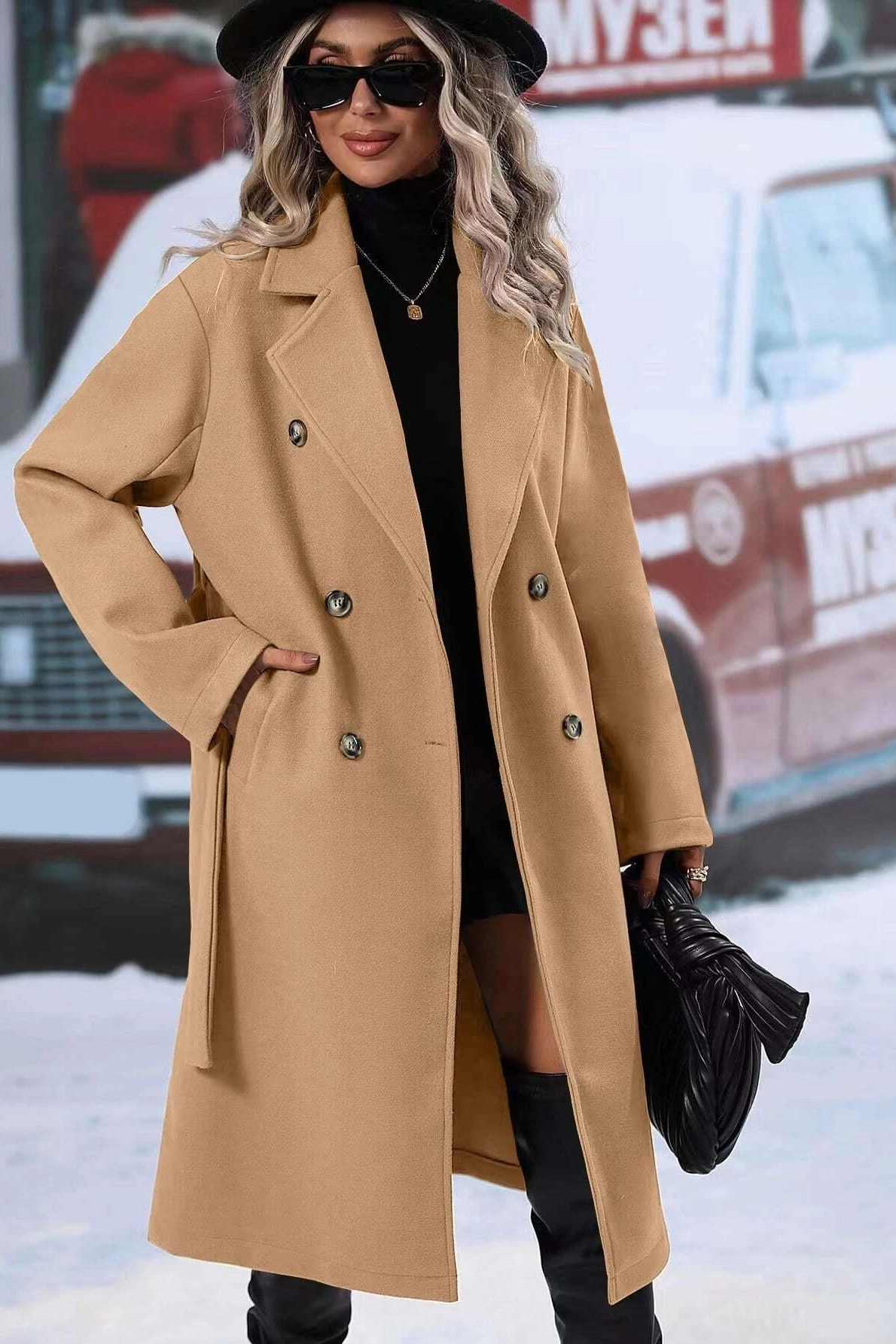 Classic Double Breasted Wool Belted Overcoat