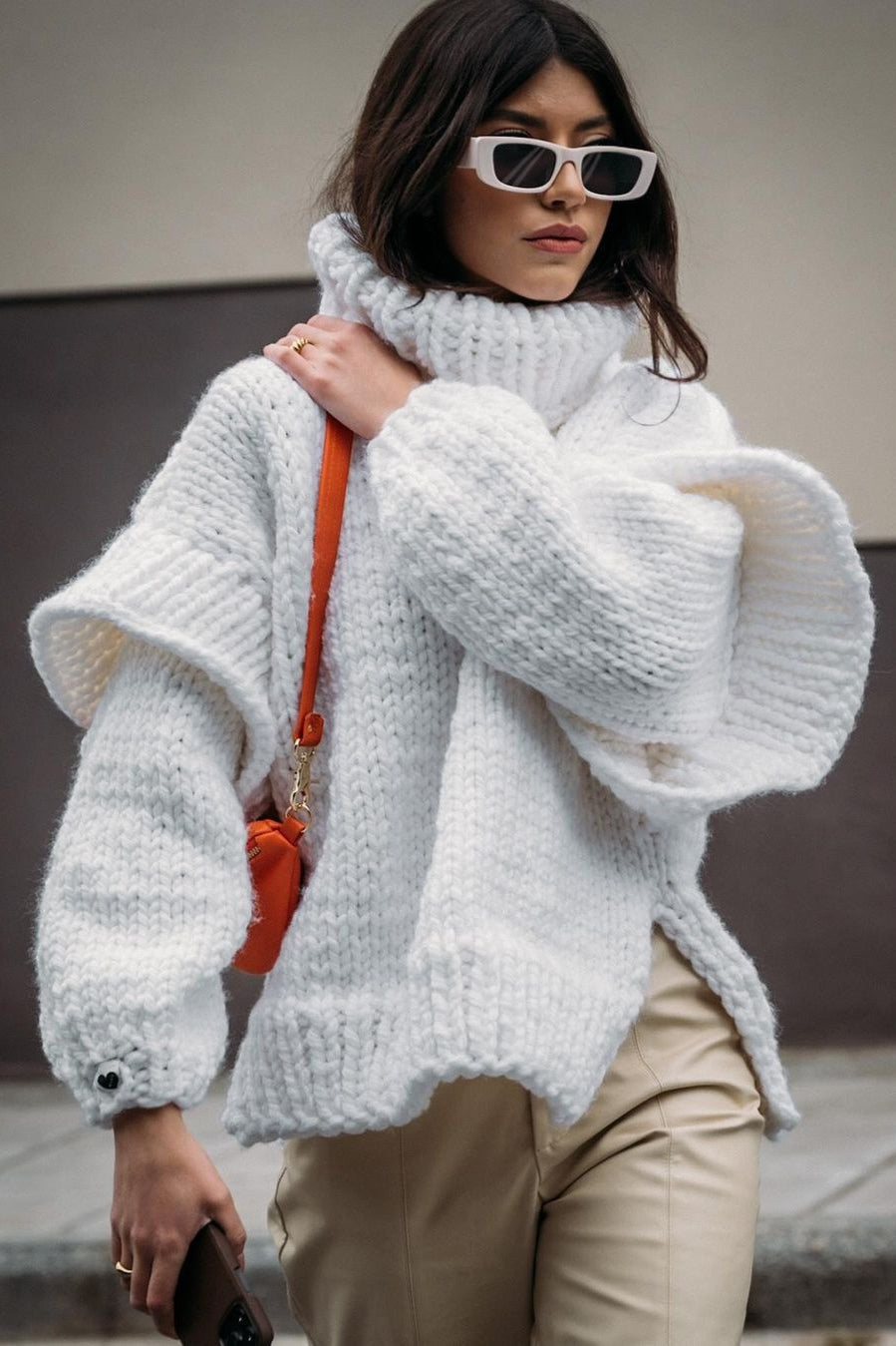 Patchwork Chunky Fluffy Turtleneck Sweater