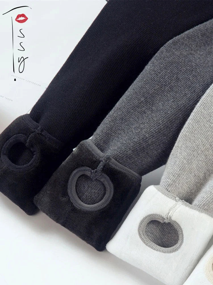 Warm Fleece Lined Super Thick Warm Leggings Winter Spandex Ribbed Slim Pattern Leggins Winter High Waist Basic Pants