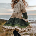 Women's Celtic Knotted Color Block Jacquard Crew Neck Sweater Dress artswardrobe