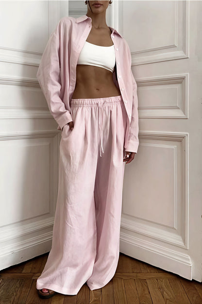 Cotton Loose Long Sleeve Shirt Pants Two Piece Set