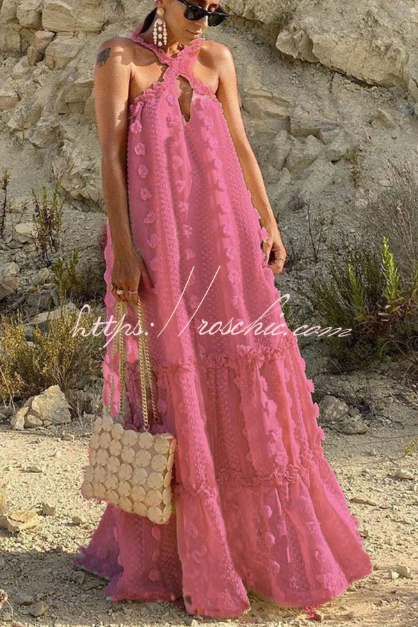 Sweet by the Sea Flower Decor Halter Maxi Dress