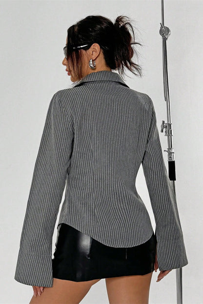 Striped Buttoned Long-sleeve Blouse